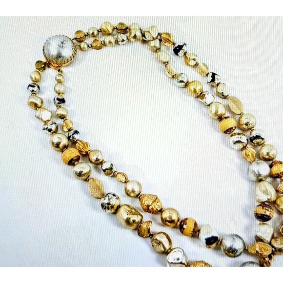 VTG Signed Hattie Carnegie Two Strand Goldtone & Silver Tone Beaded 19" Necklace - Picture 15 of 15